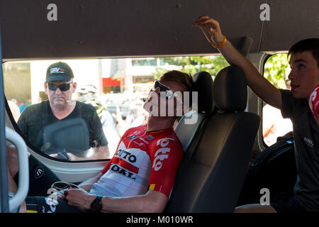 Glenelg, South Australia, Australia. 18th Jan, 2018. Andre Greipel taking it easy before the start of Stage 3, Glenelg to Victor Harbor, of the Tour Down Under, Australia on the 18 of January 2018 Credit: Gary Francis/ZUMA Wire/Alamy Live News Stock Photo