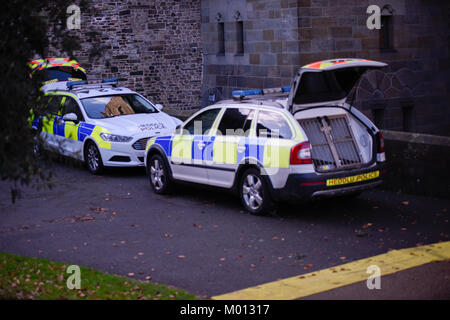 Cardiff Castle, UK. 18th Jan, 2018. Cardiff Castle, UK. Cardiff, UK. 18th Jan, 2018. Security prepare with sniffer dogs to see the arrival of Prince Harry and Meghan Markle at Cardiff Castle as part of their UK tour, Cardiff, Credit: Shaun Jones/Alamy Live News Stock Photo