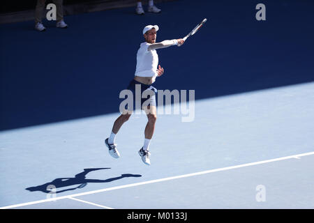 Serbian tennis player Novak Djokovic is in action during his 2nd round match at the Australian Open vs French tennis player Gael Monfils on Jan 18, 2018 in Melbourne, Australia. Credit: YAN LERVAL/AFLO/Alamy Live News Stock Photo