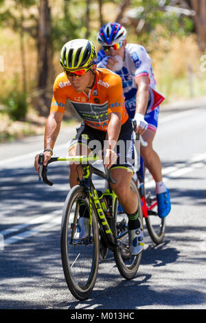 Victor Harbor, Australia. 18th Jan, 2018. Caleb Ewan of Mitchelton Scott wearing the ocre jersey on the Tour Down Under Stage 3 18 January 2018 Credit: Darryl Leach/Alamy Live News Stock Photo