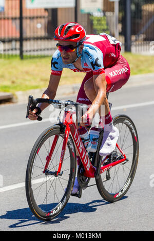 Victor Harbor, Australia. 18th Jan, 2018. Jhanaton Restrepo breaking away on the Tour Down Under Stage 3 18 January 2018 Credit: Darryl Leach/Alamy Live News Stock Photo