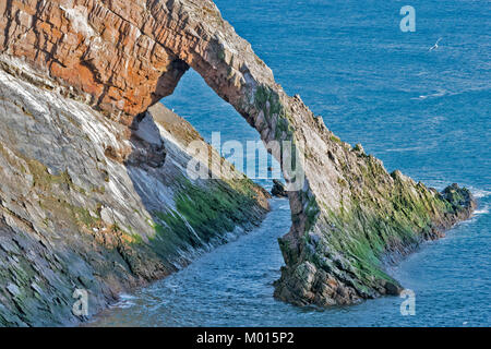 BOW FIDDLE ROCK PORTKNOCKIE MORAY SCOTLAND SHOWING DETAIL OF THE BOW AND THE CHANNEL BENEATH Stock Photo