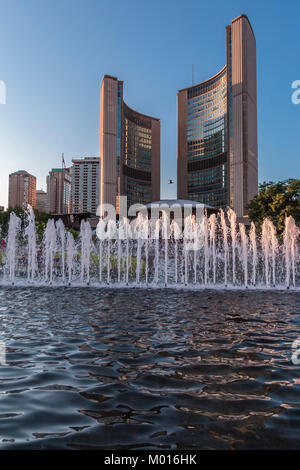 Water fountains in front of Nathan Phillips City hall, Toronto, Canada Stock Photo