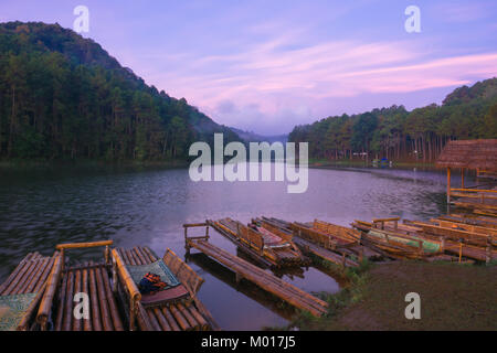 Beautiful Pang Ung reservoir in the morning , Mae Hong Son , Thailand Stock Photo