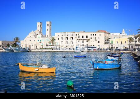 Molfetta town in Apulia, Italy. Molfetta fishing boats harbor. Stock Photo
