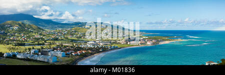 View of resorts, golf courses, and ocean on the south end of St Kitts. Stock Photo