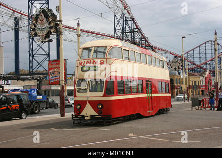 Blackpool number 703 in Sunderland number 101 - 1934 Balloon Car type Blackpool tramway tram - Blackpool, Lancashire, UK - 7th June 2010 Stock Photo