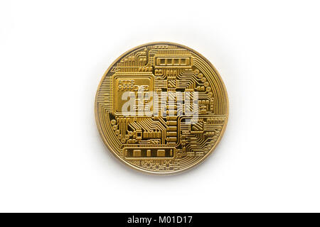 Single bitcoin back coin on white background Stock Photo