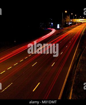 Red Light Trails. Taken on the M6. Stock Photo