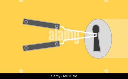 lock pick illustration with lock picked yellow background with flat style Stock Vector