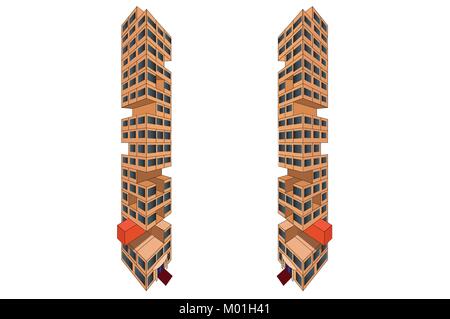Vector of Tumbling Office Tower with Entrance and Windows, Collapsing Skyscraper/Business/Office Building, Illustration of Failed Business/Lost Trust Stock Vector