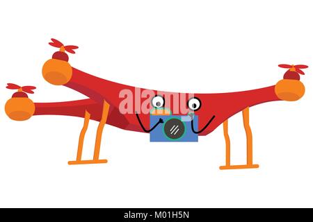 Illustration of photo-taking autonomous drone in comic-style, vector of creative photographer drone/ artistic drone in cartoon-style taking pictures Stock Vector