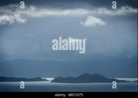 Dark clouds and stormy light over Raasay Isle from Applecross across Inner Sound Skye and Lochalsh Highland, Isle of Skye, Western highlands, Scotland Stock Photo