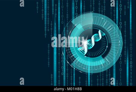 DNA binary code future computer technology concept. Genome science structure modified GMO engineering molecular symbol sign medicine coding gene banner template vector illustration Stock Vector