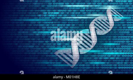 DNA binary code future computer technology concept. Genome science structure modified GMO engineering molecular symbol sign medicine coding gene banner template vector illustration Stock Vector