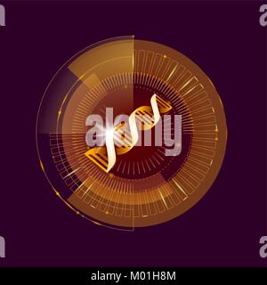 DNA binary code gold future computer technology concept. Cosmetic extract serum molecular symbol sign medicine golden coding gene banner template vector illustration Stock Vector