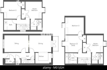 generic apartment floorplans drawn in architect CAD manner as vectors on white Stock Vector