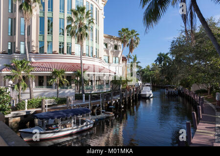 Riverfront view along Las Olas Boulevard in downtown Fort Lauderdale, Florida. Stock Photo