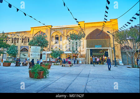 SHIRAZ, IRAN - OCTOBER 12, 2017: The Zand walking street is the central tourist promenade in old town, separating two parts of historic Vakil Bazaar,  Stock Photo