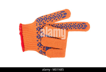 work gloves orange color on a white background. glove folded in the form of the index mark Stock Photo