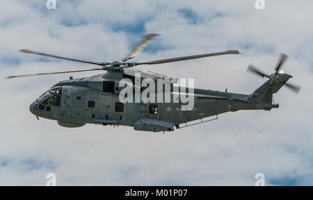 A Royal Navy Agusta Westland Merlin HM2 helicopter in a topside view at the RNAS Yeovilton International Air Day, UK on the 8th July 2017. Stock Photo