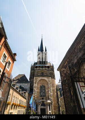 AACHEN, GERMANY - JUNE 27, 2010: West tower of Aachen Cathedral in summer. The Dom is one of the oldest cathedrals in Europe, it was constructed by em Stock Photo