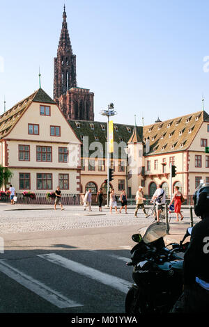 STRASBOURG, FRANCE - JULY 10, 2010: people on square Place du Corbeau in Strasbourg city. Strasbourg is capital of Grand Est region and Bas-Rhin depar Stock Photo