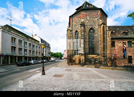 COLMAR, FRANCE - JULY 11, 2010: view of building of Unterlinden Museum from street Rue Kleber. The museum is housed in 13th-century Dominican convent  Stock Photo