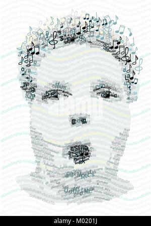 Human Singer Portrait made with Letters Stock Vector