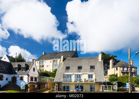 PERROS-GUIREC, FRANCE - JULY 3, 2010: residential houses near Saint-Guirec beach of Perros-Guirec commune on Pink Granite Coast of Cotes-d'Armor depar Stock Photo