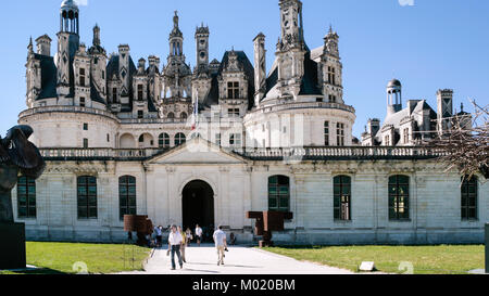 CHAMBORD, FRANCE - JULY 7, 2010: visitors near entrance to castle Chateau de Chambord. Chambord is the largest chateau in the Loire Valley, it was bui