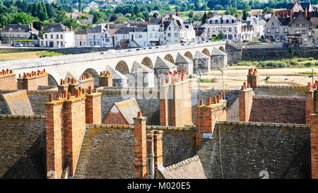 GIEN, FRANCE - JULY 9, 2010: above view of Gien town and Loire river in summer day. Gien is a commune in the Loiret department on the Loire River Stock Photo