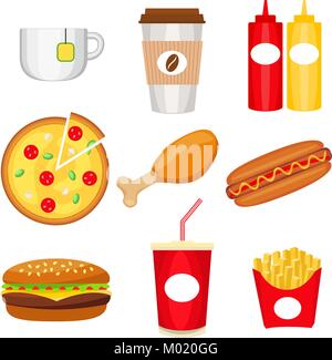 Junk food colorful logo collection poster. Stock Vector