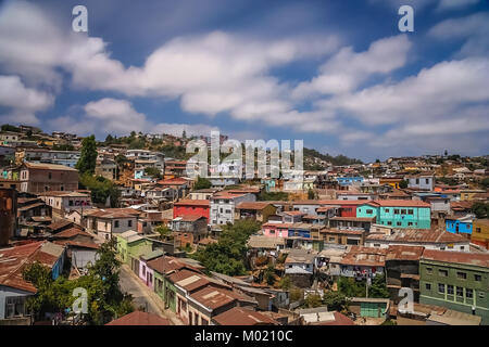 View of the roofs of homes in Valparaiso poor suburb, Chile Stock Photo