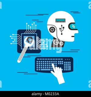 head robot intelligence board circuit keyboard repair Stock Vector