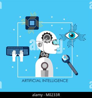 artificial intelligence robot tool keyboard board circuit surveillance Stock Vector