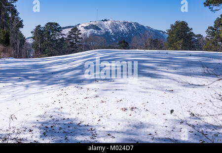 Snow covered golf course beneath Stone Mountain in Atlanta, Georgia, USA. Stock Photo