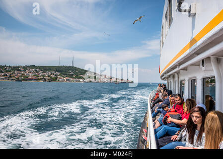 Unidentified People go by ferry through Marmara sea to Princes islands in Istanbul, Turkey.20 May 2017 Stock Photo