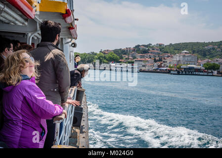 Unidentified People go by ferry through Marmara sea to Princes islands in Istanbul, Turkey.20 May 2017 Stock Photo