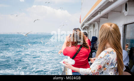 Unidentified People go by ferry through Marmara sea to Princes islands in Istanbul, Turkey.20 May 2017 Stock Photo