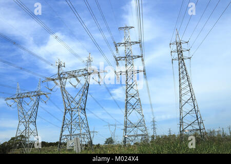 Australian Power lines and towers in Melbourne Victoria Australia Stock Photo