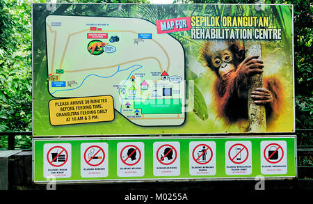 Map of the Sepilok Orangutan Rehabilitation Centre, Borneo, Sabah, Malaysia Stock Photo