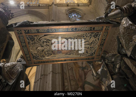 Tomb of Christopher Columbus, Cathedral of Seville, Andalusia, Spain. Stock Photo