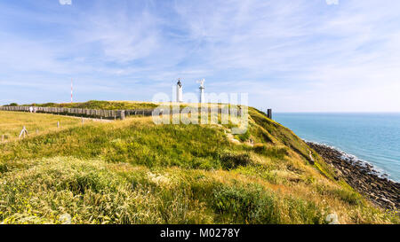 travel to France - lighthouse on Cap Gris-Nez of English channel in Cote d'Opale district in Pas-de-Calais region of France in summer day Stock Photo