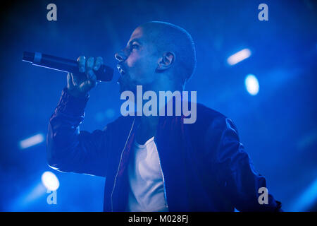 The Norwegian rap group Karpe Diem performs a live concert at the Danish music festival Roskilde Festival 2013. The duo consists of the two rappers Magdi Omar Ytreeide Abdelmaguid (pictured) and Chirag Rashmikant Patel. Denmark, 07/07 2013. Stock Photo