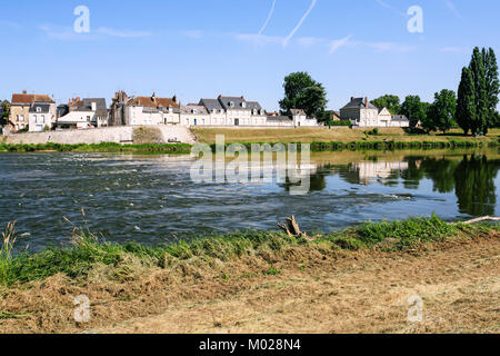 Travel to France - view of houses on Quai Francois Tissard on island Ile d'Or in Amboise town at riverbank of Loire river in Val de Loire region in su Stock Photo