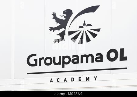 Meyzieu, France - July 29, 2017: Training center logo for the young academy of Olympique Lyonnais football club Stock Photo