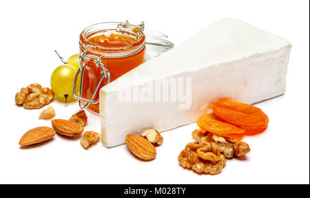 Piece of brie or camambert cheese on a white background Stock Photo