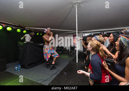 The American queer rapper and performance artist Michael Quattlebaum Jr is better known by his stage name Mykki Blanco and here performs a live concert at the Norwegian music festival Øyafestivalen 2013. Norway, 08/08 2013. Stock Photo