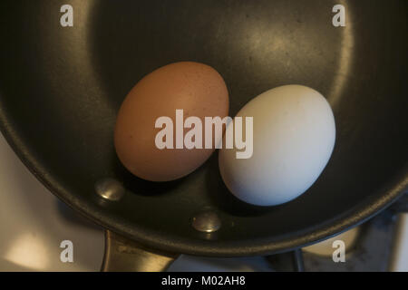 1 brown and 1 white egg. Stock Photo